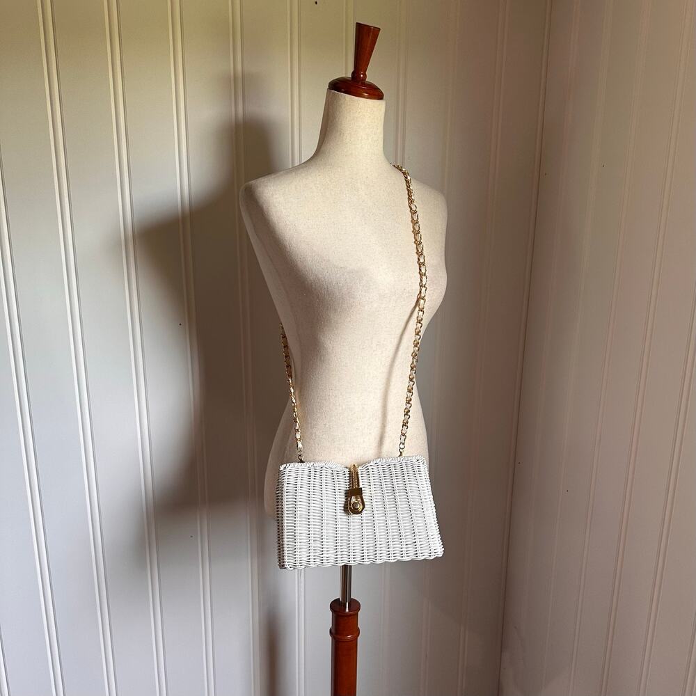 Vintage Twee White Wicker Crossbody Bag OS